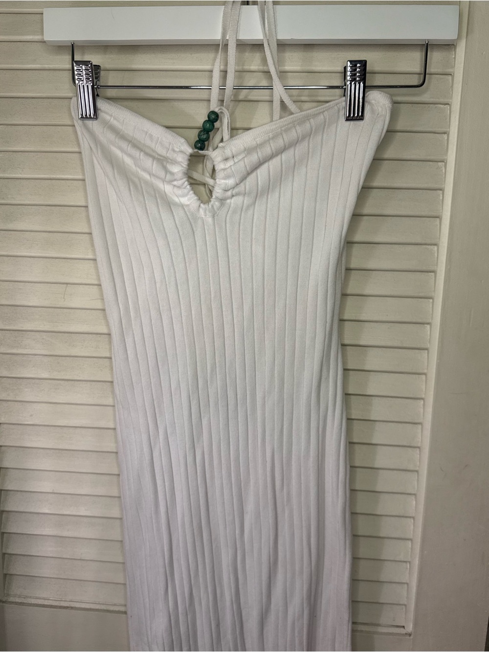 White Ribbed Halter Midi Dress